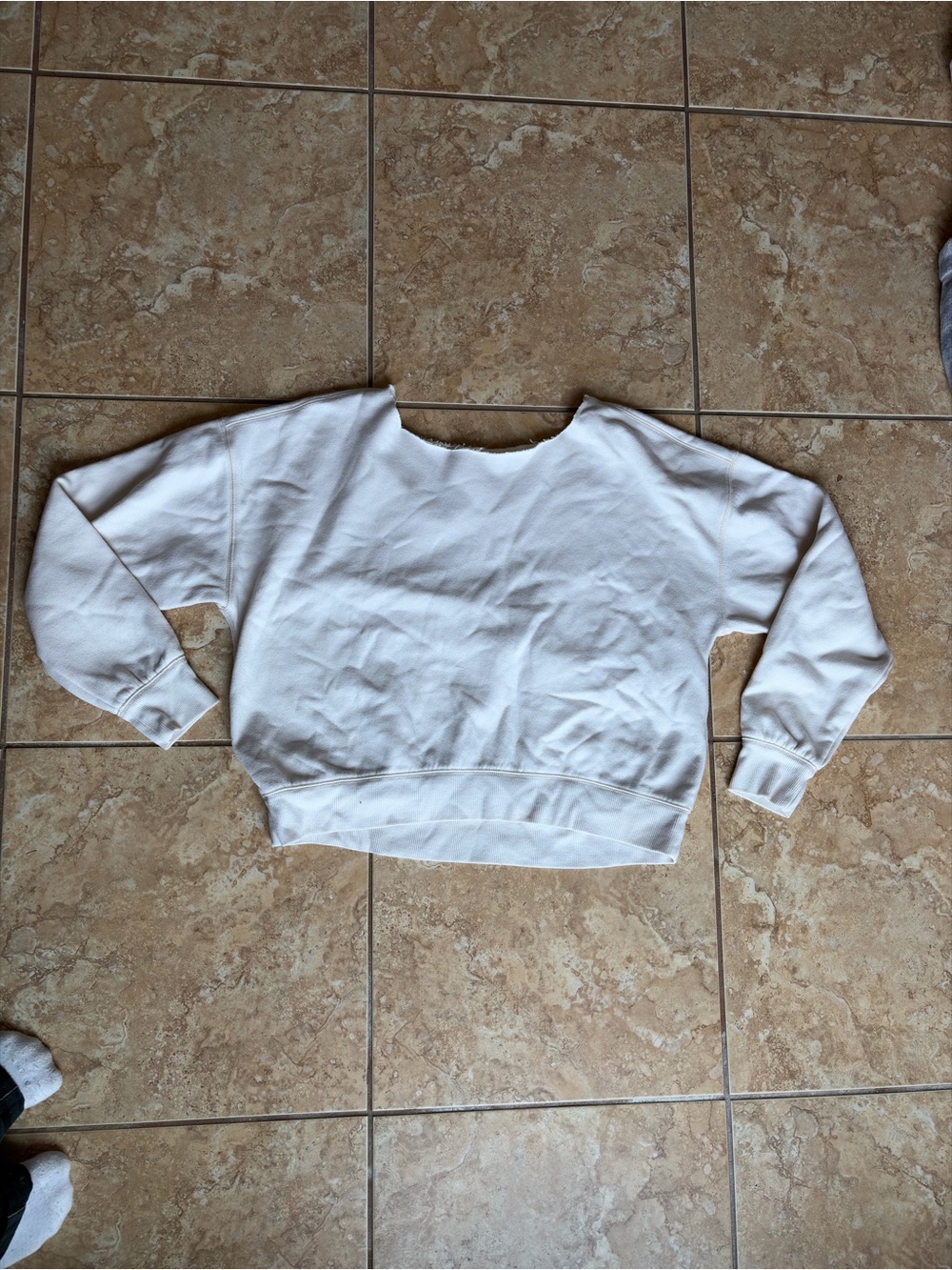 Cut Neck Line Cropped White Sweatshirt
